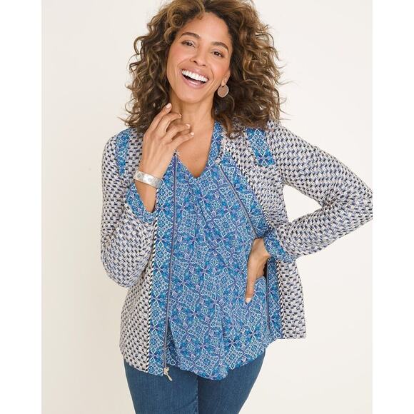 Chicos 0/S Blue Tweed Jacket Blazer boucle full zip sz 4/6 - Picture 3 of 10